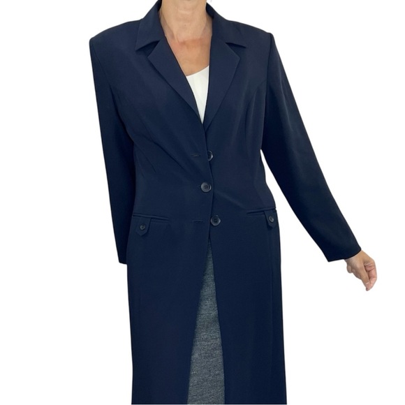 Vintage 90s minimalist Canadian made long blue duster jacket coat 9/10 - Picture 3 of 13